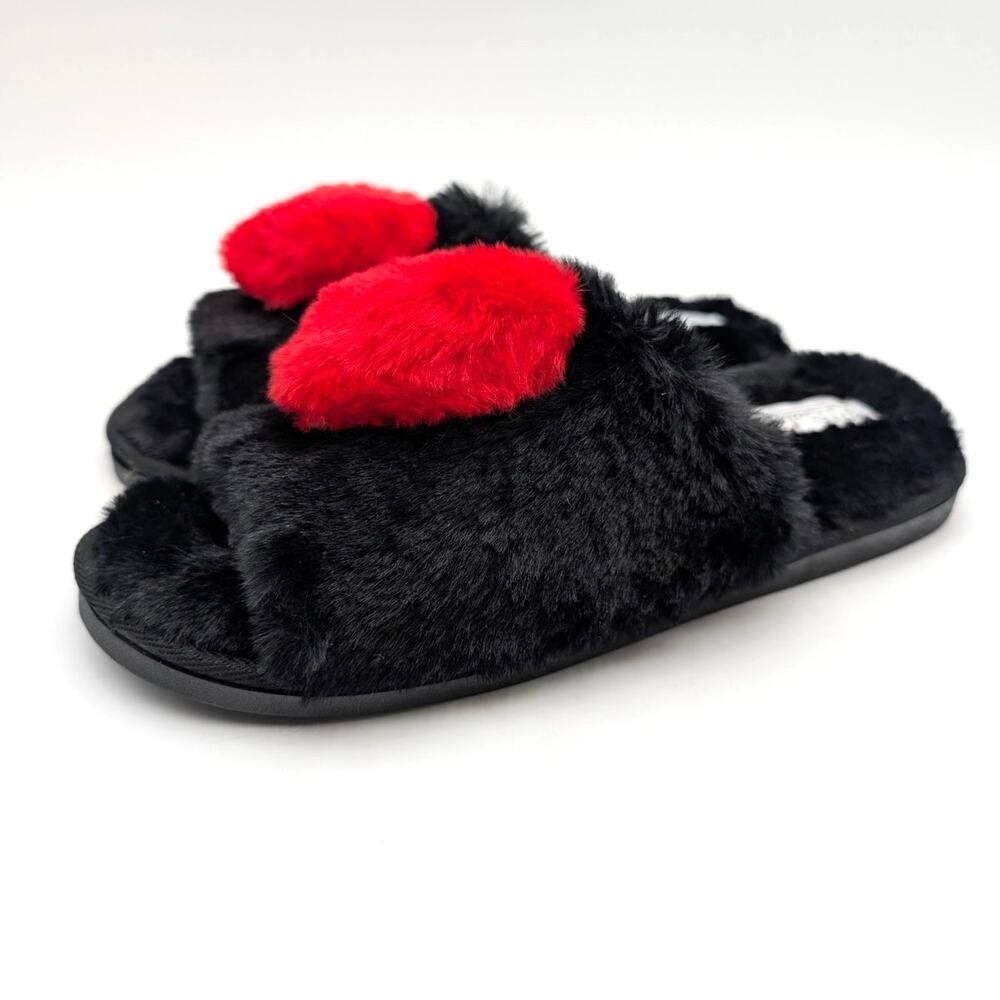 P.J. Salvage Heart Love Faux Fur Slide Slippers Women's Black Size US10 EU40